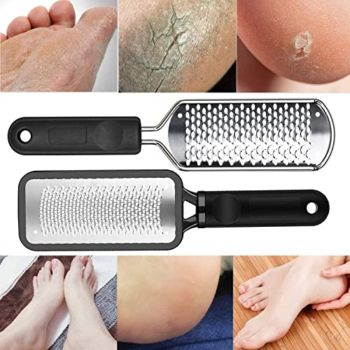2Pcs Colossal Professional Foot File and Callus Remover, High Grade Stainless Steel Foot Rasp for Wet and Dry Feet, Washable Pedicure Tool for Smooth Heels