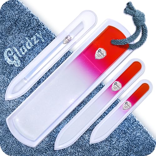 Genuine Czech Glass Nail File Set - Callus Remover Foot Rasp, Cuticle Pusher Manicure Stick, Double Sided Etched Different Grit Surface, Professional Nail Care Tool, Made in EU - color: All-in-one Set - Orange Magenta