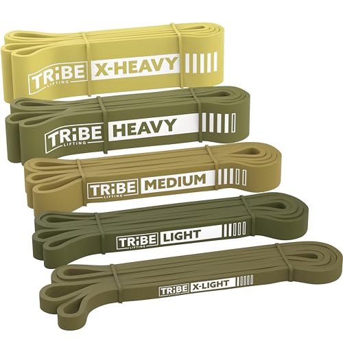 Long Resistance Bands Set, 5 Pull Up Assistance Bands for Working Out | 5 resistance levels, natural latex construction, exercise bands for strength training, stretching and physical therapy - color: Green