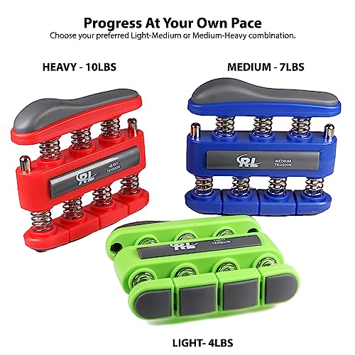 Finger Strengthener Grip, Finger Exerciser & Hand Strengthener, Workout Equipment for Musician, Rock Climbing and Therapy, Hand strengthening rehab - 2 Pack - color: Light & Medium