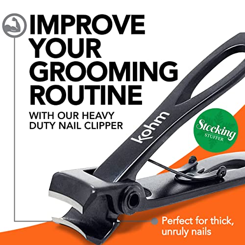 KOHM Nail Clippers for Thick Nails - Heavy Duty, Sharp Wide Mouth Professional Fingernail and Toenail Clippers for Men, Women & Seniors, Black - color: Curved-black