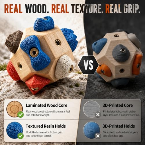 Boulder Block Rock Climbing Grip Trainer - 12 Unique Resin Holds with Color-Guided Training Paths, Premium Wood Finger Strength Trainer for Climbers, Portable Bouldering Gift for Men & Women