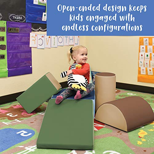 ECR4Kids SoftZone Climb and Crawl Active Playset, Building Blocks, Earthtone, 5-Piece - color: Earthtone