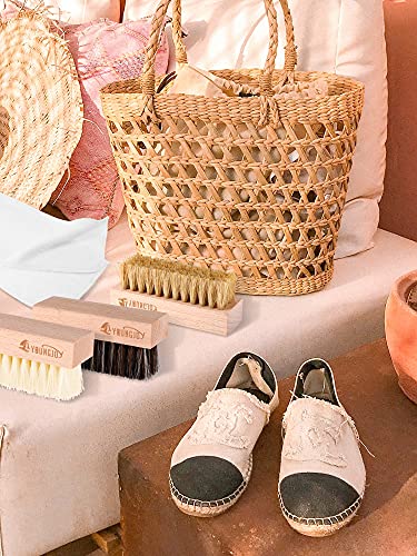 YoungJoy 3 Pieces Dual Sided Sneaker Shoe Cleaner Brush Set Shoes Clean Brush Kit Both Boar and Plastic Bristles with Microfiber Cloth (B) - style: B