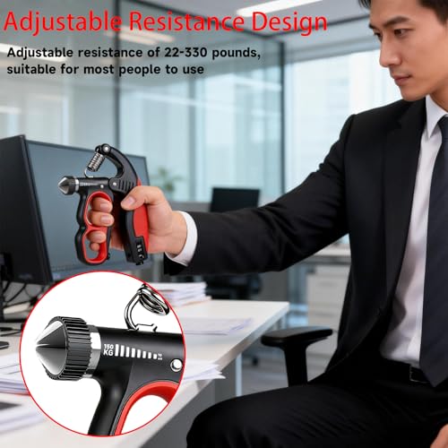 Hand Gripper Strengthener, 22-330LB Adjustable Resistance Grip Strength Trainer with Counter, Forearm Exerciser for Injury Recovery and Muscle Building - color: Grey
