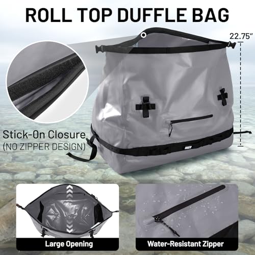 MIER Large Waterproof Duffel Bag - 60L/80L Dry Bag Backpack | Detachable Backpack Straps; Multi-Pockets; Roll-Top with Hook-and-Loop Closure; Motorcycle, Kayaking, Gym, Beach, Boating - color: Gray, size: 80L