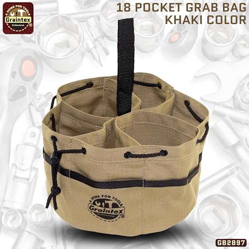 Graintex 18 Pockets Grab Bag Rip-stop Canvas Drawstring Closure, Small Part Organizer Pouch, Small Tools, Screws, Parts, Parachute Tool Bag for Efficient Storage - Khaki - color: Khaki