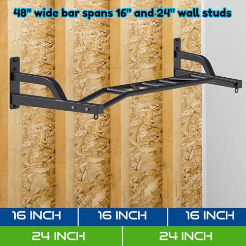SELEWARE 48'' Heavy Duty Wall Mount Pull Up Bar with Cable Pulley System | Multi-function Chin up Bar with Cable Pulleys LAT Pulldown Attachments Heavy Bag Hanger for Home/Garage Gym Strength Training - color: B. Black Pull Up Bar with Hangers