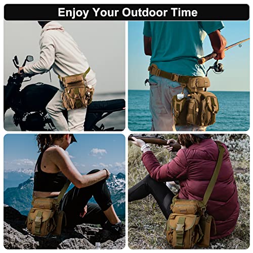 Jueachy Drop Leg Bag for Men Tactical Metal Detecting Thigh Pack with Water Bottle Pouch - color: Tan