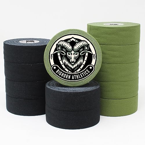 Bighorn Athletics Boxing Tape 1" × 45ft, 6 Rolls, Military Green & Black | Extra sticky 1" athletic tape for boxing & hand wrapping. Strong adhesive, EZ-tear. Protects knuckles, no residue on skin. - color: Military Green & Black