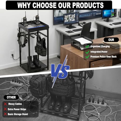 Police Gear Rack with Built-in Power Strip, Tactical Gear Organizer Stand for Duty Belt, Police Vest, Body Armor, Plate Carrier, Helmet Storage, Heavy Duty Gear Rack - size: Freestanding