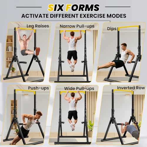DOBESTS Power Tower Pull Up Bar Free Standing, Foldable Pull Up Station - color: Black Style 4-Yellow Bar