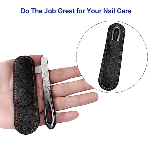Metal Nail File, Stainless Steel Fingernail Files Double Sided Grit Nail Filer with Leather Cases and Non Slip Handle (2 Pack 3.6IN Gunmetal Files with PU Cases) - size: 2 Pack 3.6 in Gunmetal Non-Slip