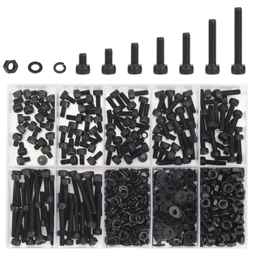 DYWISHKEY 566 Pieces M3 Black Screws, 12.9 Grade Alloy Steel M3x 4/6 /8/10 /12/16 /20mm Hex Socket Head Cap Screws Bolts Nuts Washers Assortment Kit - size: M3, style: Socket Head