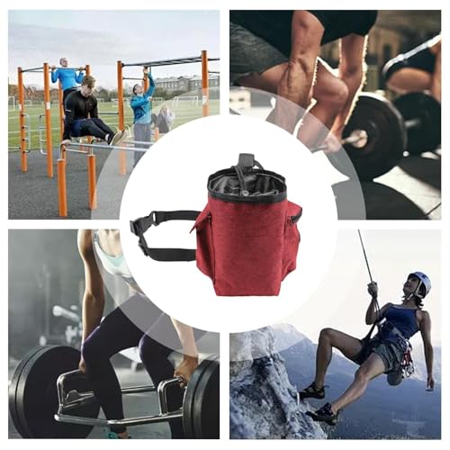Rock Climbing Chalk Bag Adjustable Belt Gear Equipment | Chalk Organizer for Rock Climbing, Bouldering, Weightlifting, Gymnastics, Adults Women Men - color: Wine Red