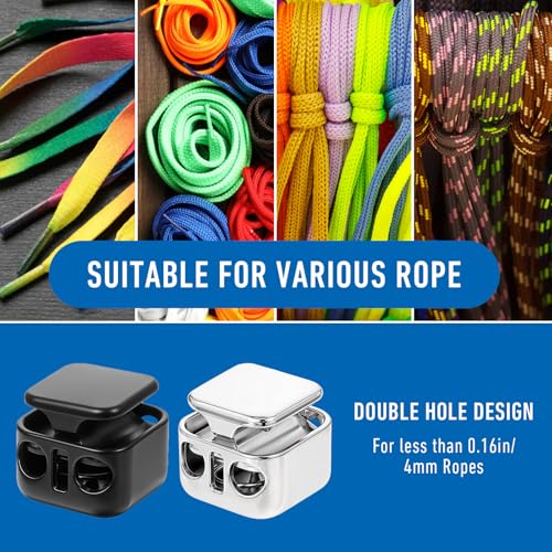 16PCS Metal Heavy Duty Cord Locks, 4mm Rustproof Double Hole Draw String Clip Stopper Fastener Spring Stop Toggle Stoppers Drawstring Clip for Shoelaces Drawstring Hoodie Paracord