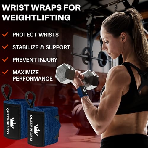 TECEUM Elastic Cotton Weightlifting Wrist Wraps with Thumb Loops, 1 Pair - color: Navy Blue, style: 12" – Queen of Lifts