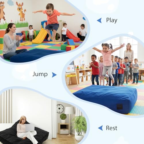 GYMAX Crash Pad for Kids Sensory, 4.75FTx4.75FT/4 FTx3 FT Sensory Crash Mat w/Washable Cover & Foam Blocks for Jump, Climb, Gymnastics, Sensory Therapy, Kids, Adults
