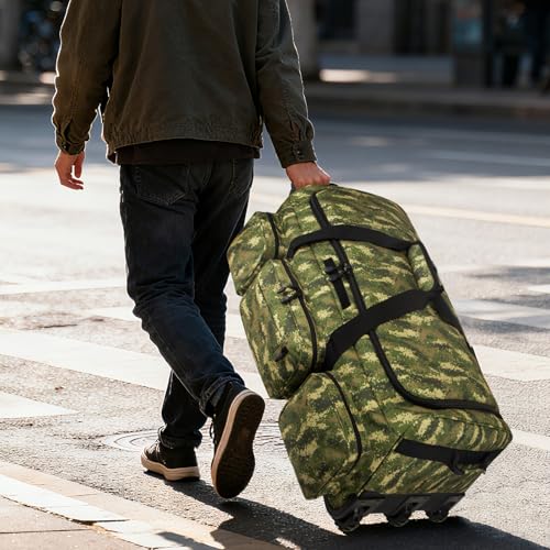 120L 3 Wheel Tactical Rolling Duffle Bag, Heavy Duty Military Deployment Luggage, 900D Waterproof Duffel for Camping Travel Outdoor Sports - color: Camo Light Green