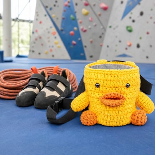 Cute Rock Climbing Chalk Bag, Soft Knitted Climbing Chalk Pouch with Drawstring & Adjustable Belt, Fit Bouldering, Gymnastics & Outdoor Activities for Climbers - color: Yellow