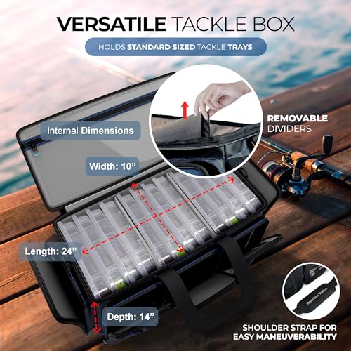 Reaction Tackle Saltwater Fishing Tackle Bags, Water Resistant 1000D PVC Tackle Box Bag with Removable Dividers, Fits 3600 and 3700 Trays, XL - size: XL Bag