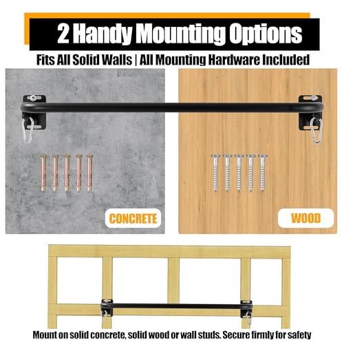 Wall Mounted Doorway Pull Up Bar, Carbon Steel Chin Up Bar and Pull Up Bar with Reinforced Steel Plate Support for Joists and Wall Studs, Strength Training Workouts
