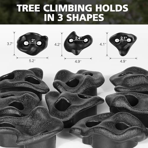 TOPNEW 18PCS Ninja Tree Climbing Holds and 6 Sturdy Ratchet Straps for Kids Tree Climbing, Large Climbing Rocks for Outdoor Ninja Warrior Obstacle Course Training - style: 18 Black Climbing Holds