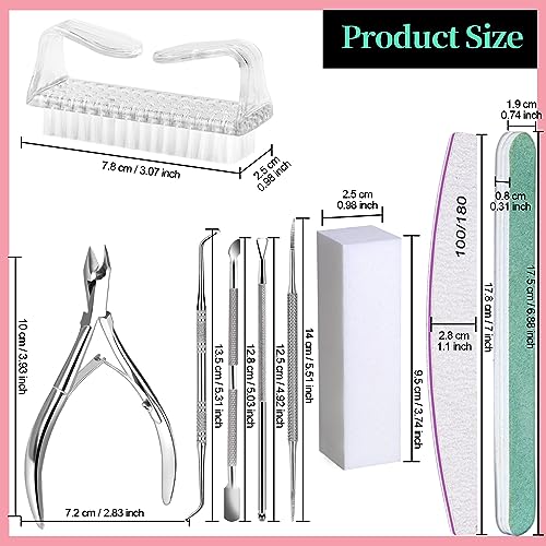 FANDAMEI Manicure Kit, Nail Files 100/180, Cuticle Nippers, Nail Buffer Block, Cuticle Pusher, Cuticle Peeler, Ingrown Toenail Tool, Toenail File, Nail Care Kit, Nail Tools for Manicure, White - color: H-white