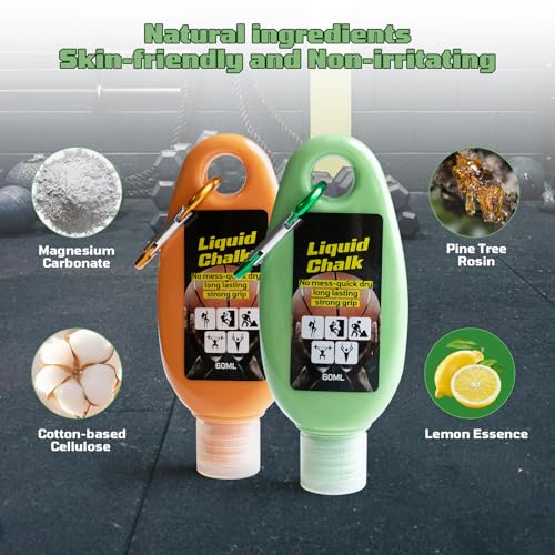 2oz(60ml) Liquid Chalk, Mess Free Gym Chalk for Weightlifting, Gymnastics, Rock Climbing, Dancing, and Lifting. Sweat Resistant and Long Lasting for Stronger Hand Grip