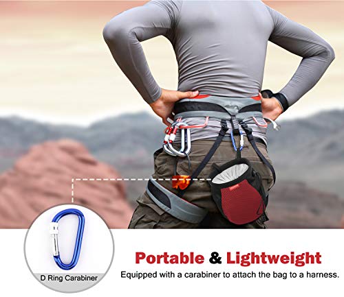 Moko Rock Climbing Chalk Bag, Bouldering Chalk Pot Bucket with Adjustable Belt & Carabiner Drawstring Climbing Gear - color: Red & Black, style: Cylinder