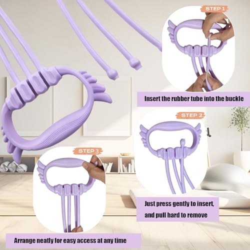 Figure 8 Resistance Bands with Handles, 6 Tube Adjustable Resistance Bands for Arms Back Exercise, Arm Bands for Workout, Strength Training & Full Body Fitness - color: purple
