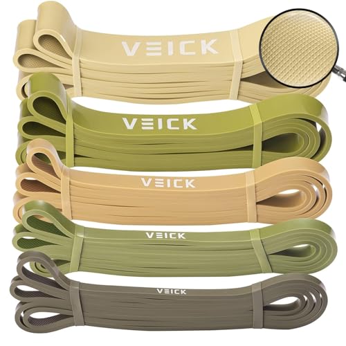 VEICK Pull Up Assist Resistance Bands for Home Gym | 100% Natural Latex, Non Slip Leather Texture, Space Saving, Versatile for Full Body Training, Home Gym - color: Green Set of 5
