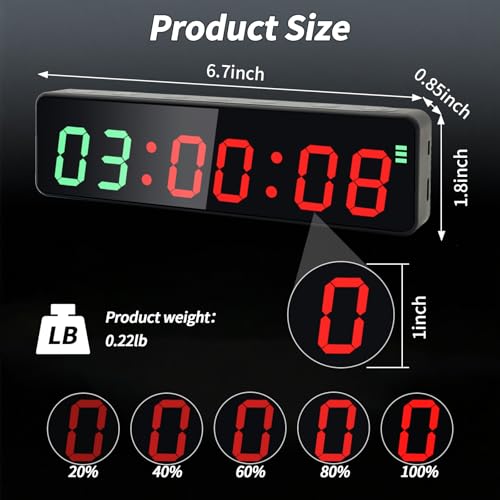 Portable Gym Timer Clock with Powerful Battery, Workout Timer for Home Gym with Brightness Adjustable for Countdown/Up/Stopwatch/HIIT, Digital Gym Stopwatch for Gym/Garage/Boxing/Fitness - style: 1 inch-Black