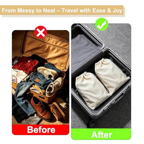 4 Pcs Shoe Bags for Travel, Shoes Pouch with Partition Design & Drawstring | 13.8"x17.7" Fits Most Shoes, Dust Resistant, Washable & Reusable Travel Shoe Bags, Travel Essentials for Men Women - color: Beige