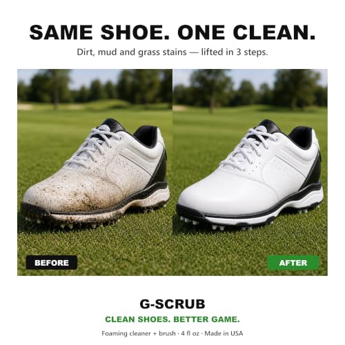 G-SCRUB Shoe Cleaner Kit – Premium Golf Foaming Solution & Brush – Removes Dirt & Grass Stains – Safe on Leather, Mesh & Synthetic – Made in USA