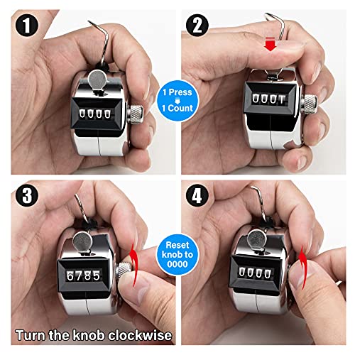 Tally Counter, 4-Digit Clicker Counter, Metal Hand Tally Counters Clicker Pitch Counter for Counting, Knitting, Coaching, Golf, Lap, Fishing - color: A-1Piece