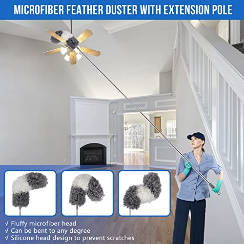 Dusters for Cleaning and Grout Brush with Long Handle Kit