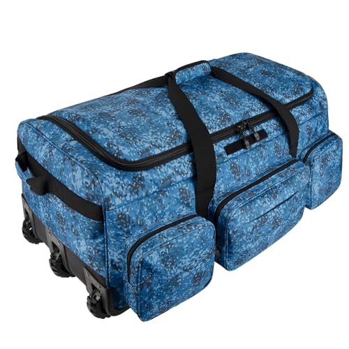 120L 3 Wheel Tactical Rolling Duffle Bag, Heavy Duty Military Deployment Luggage, 900D Waterproof Duffel for Camping Travel Outdoor Sports - color: Navy Blue