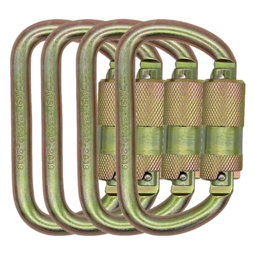 Heavy Duty Carabiner 30KN(6500LBS) Auto Locking Climbing Carabiners Clips for Rock Climbing,Rappelling,Hunting, Rescue Equipment(CE Rated,D Shape) - color: Gold(4Pack)