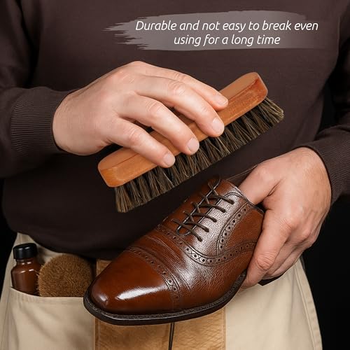 TAKAVU Shoe Brush 100% Genuine Horse Hair, Won't Scratch Leather (2pcs) | Horsehair Shoe Shine, Buff & Polish Brush for Boots, Dress Shoes, Bags, Belts & Furniture, Concave Wood Handle - size: 2pcs