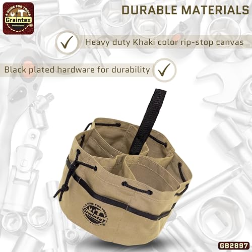 Graintex 18 Pockets Grab Bag Rip-stop Canvas Drawstring Closure, Small Part Organizer Pouch, Small Tools, Screws, Parts, Parachute Tool Bag for Efficient Storage - Khaki - color: Khaki