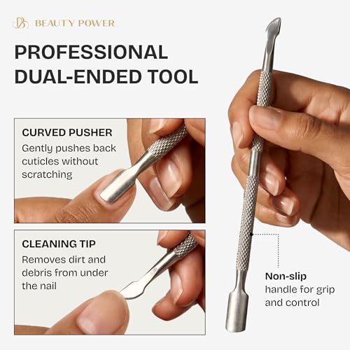 Beauty Power Manicure Pedicure Set 7-in-1 Stainless Steel, Ultra Sharp, Slanted Nail Clipper, Fingernail Clipper, Cuticle Nipper, Glass Nail File, Eyebrow Tweezers, Scissors, Case - Gift Idea - Gray