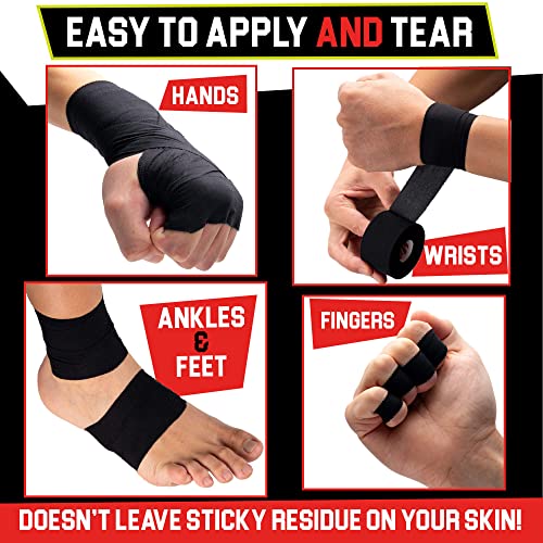 Black & White Athletic Tape Extremely Strong: 16 Rolls + 4 Finger Tape. Easy to Apply & No Sticky Residue. Sports Tape for Boxing, Football, or Climbing. Enhance Joints Protection Now