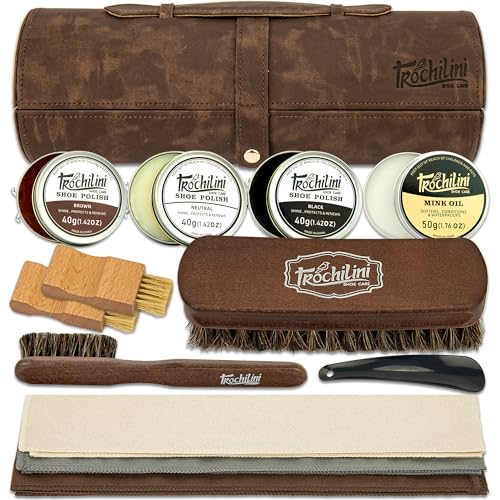 Shoe Polish Kit 13PC Shoe Shine Leather Boot Shoe Care Set Mink Oil Brushes and More for Gentle Care Cleaning - color: 13psc