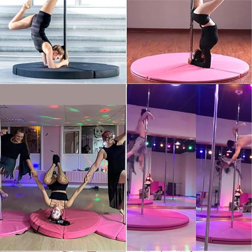 Foldable Pole Crash Mat, Pole Dance Mat, Anti-Collision Cushioned PU Leather Mat for Yoga, Gymnastics, Pole Dancing Pink 4" Tx5.2'W