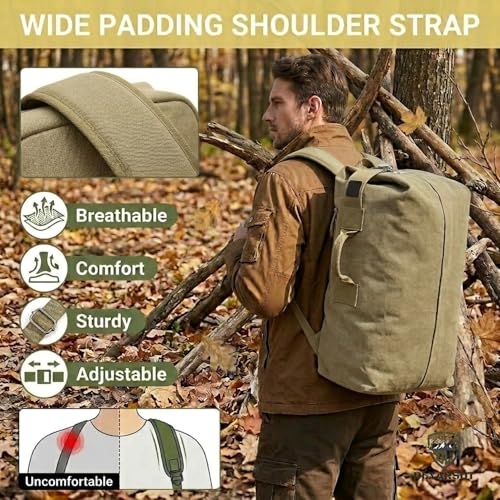 Military Tactical Backpack Large Capacity Travel Climbing Bag Duffel Bag Top Load Double Strap Canvas Backpack - color: Brown