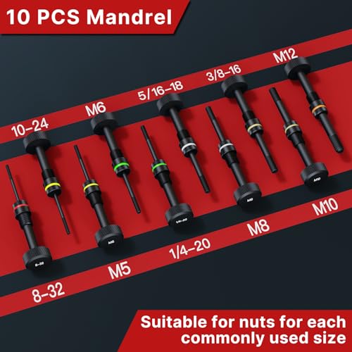 TOLRET Rivet Nut Tool Kit, Rivnut Tool Kit with 10 Metric and SAE Mandrels | Professional Ratchet Nutsert Tool Kit with 100 Pcs Rivet Nuts Assortment Kit, Rivet Nut Kit with Rugged Carrying Case, TR21