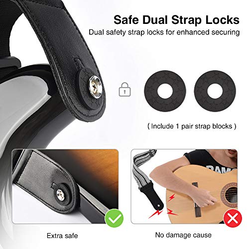 LEKATO Bass Guitar Straps for Electric Guitar & Bass 3" Wide Padded Straps Adjustable Length from 45" to 55" Bass Guitar Strap with Pick Holder 2 Safety Strap Locks & 6 Picks - color: Black, size: Regular(45"-55")