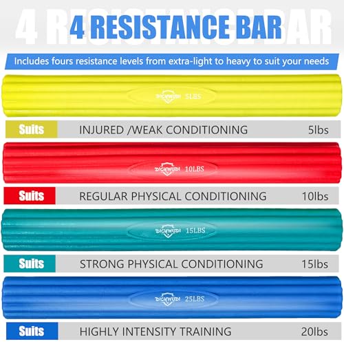 DICYWUDI Flex Therapy Bar and Grip Strength Trainers set, Physical Therapy & Resistance Bar for Golfers Elbow, Tendinitis, Wrist,Forearms Pain, Improve Grip Strength and Relieve Pain - color: Yellow/Red/Green/Blue