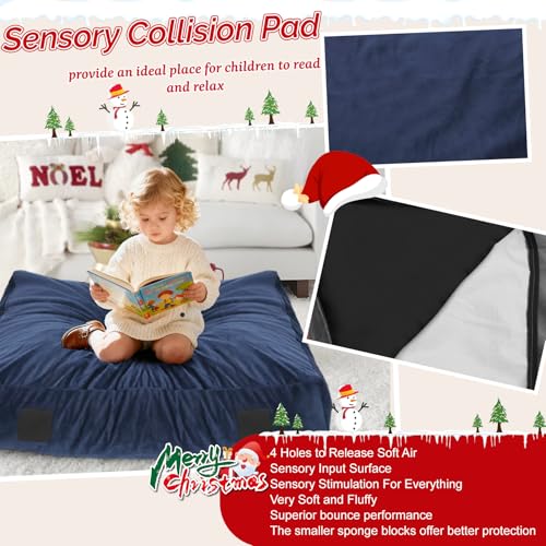 WOUDY Crash Mats for Kids Sensory, Sensory Pads for Autistic Children,Soft Foam Landing Zone, Soft, High-Density Foam Landing Zone Provides Safe Sensory, with Washable Cover - size: 34FT blue
